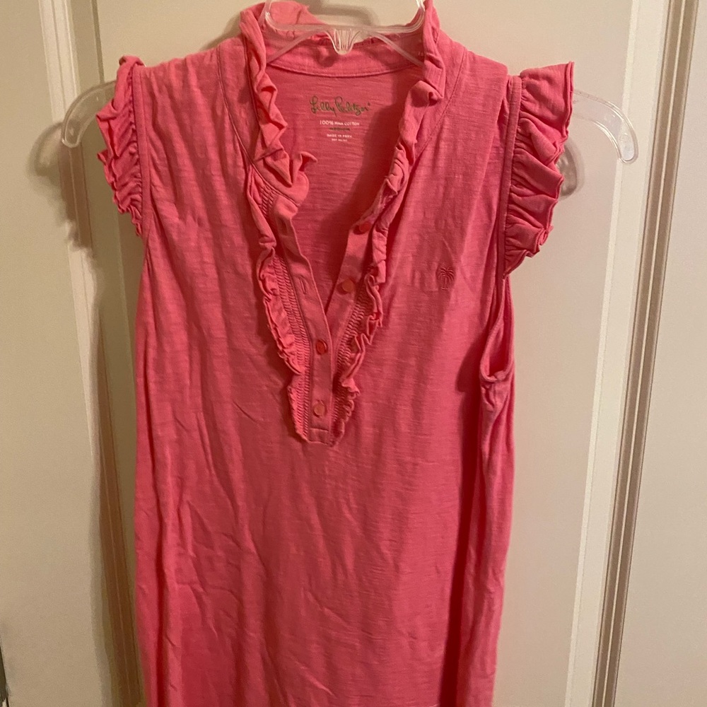 Lilly Pulitzer hot pink tank with ruffles. size Medium